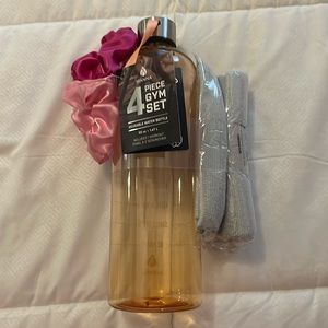 4 piece gym set - water bottle, workout towel & scrunchies